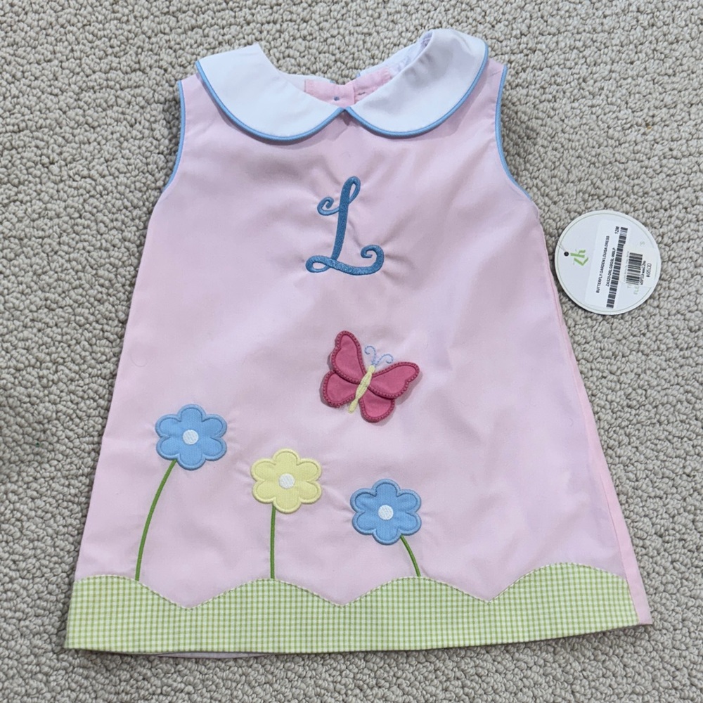 Pink Sleeveless Kids Dress with Butterfly and Flower Design